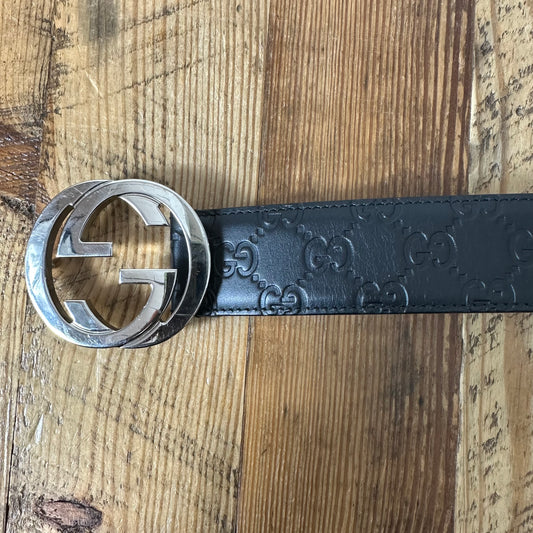 Gucci Black Embossed GG Monogram Belt Sz (85/34)