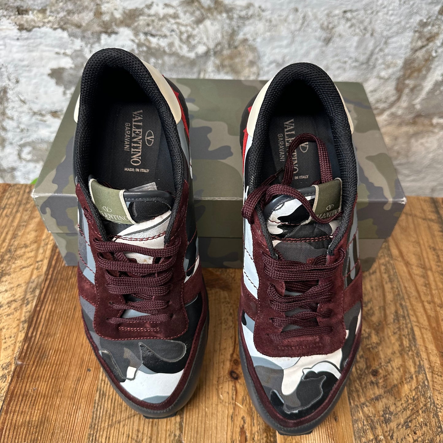 Valentino Red Maroon Suede Grey Camo Runner Sneaker Sz 12 (45)