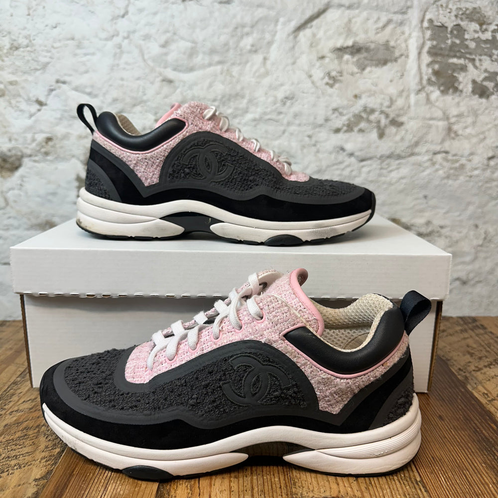 Chanel Pink Gray Tweed CC Trainer Sz 6.5 (39.5)