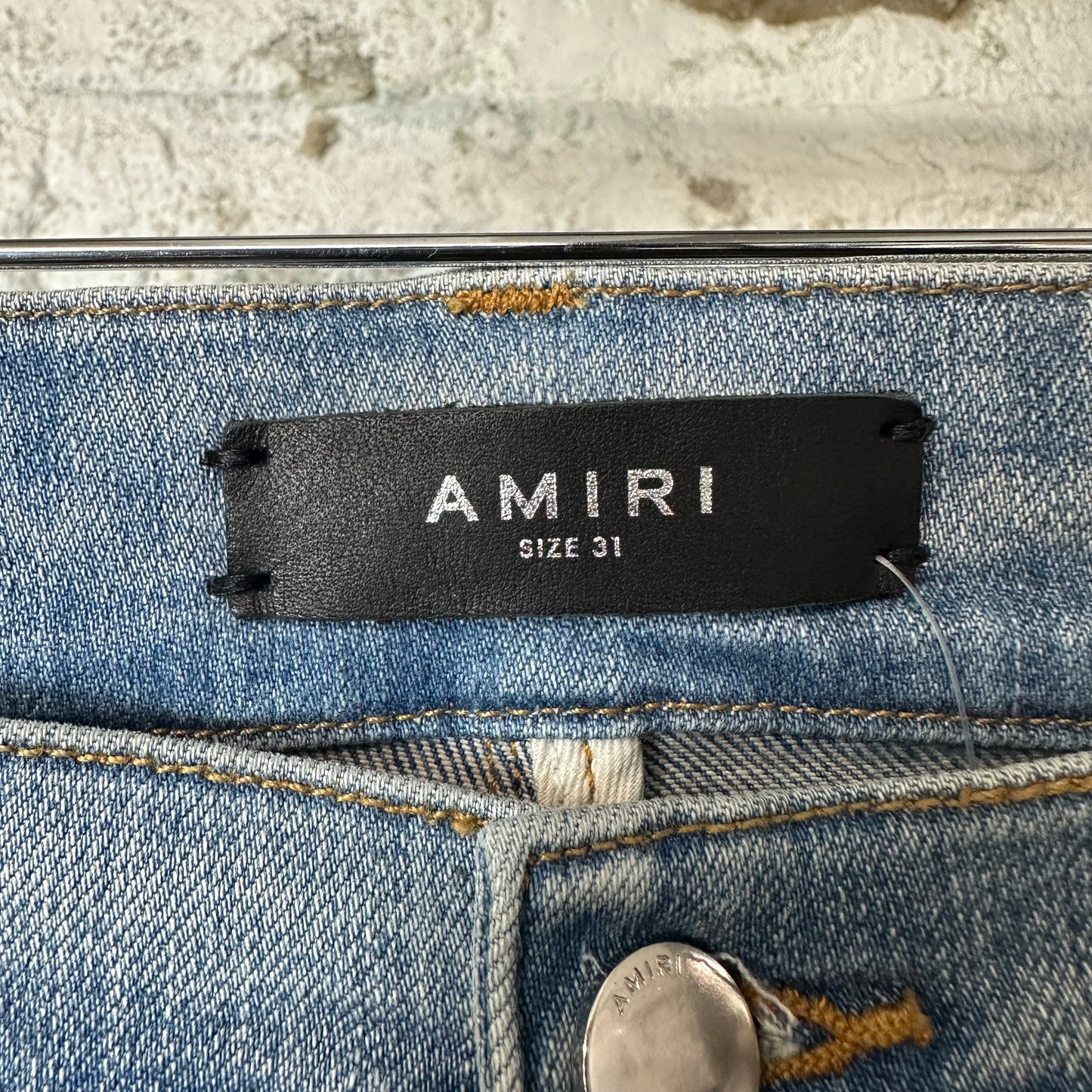 Amiri White Varsity 22 Patch Blue Denim Jeans Sz 31