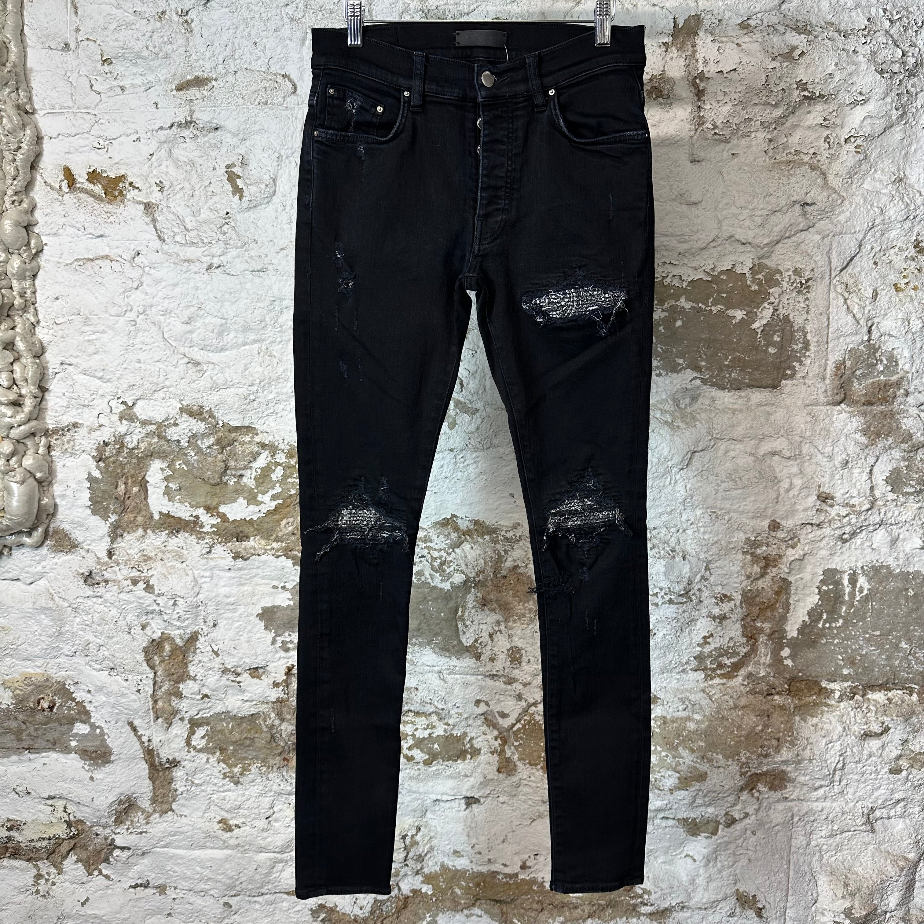 Amiri MX1 Grey Paisley Black Denim Jeans Sz 29