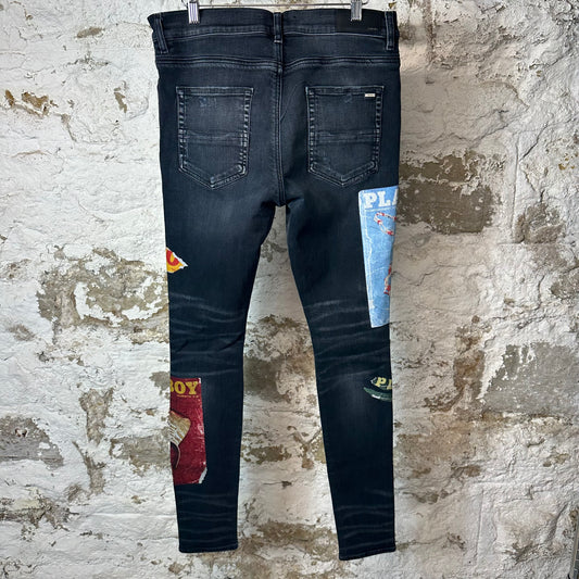 Amiri Playboy Logos Black Denim Jeans Sz 32