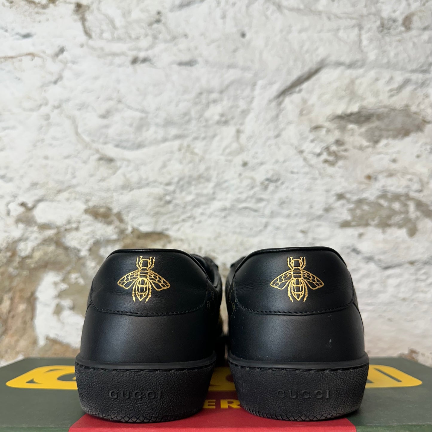 Gucci Dapper Dan Black Gold Ace Sneaker Sz 7.5