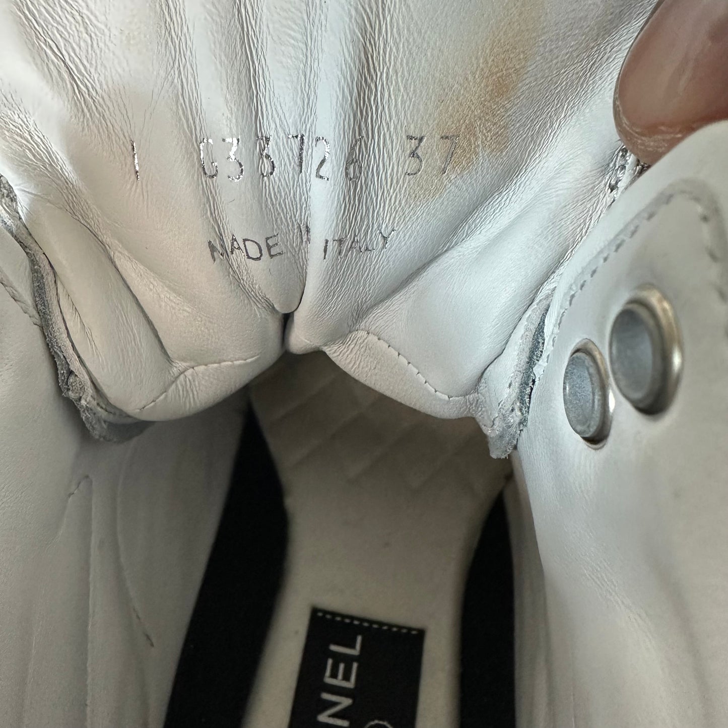 Chanel High Grey White Blue Sneaker Sz 5 (37)