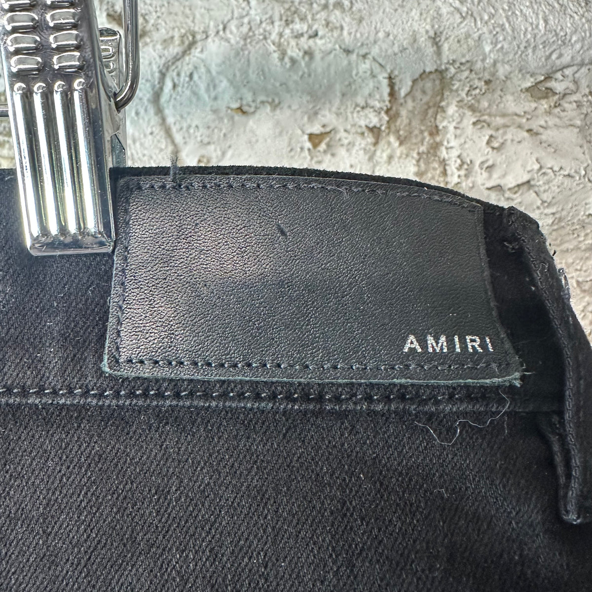 Amiri MX1 Black Leather Black Denim Jeans Sz 40