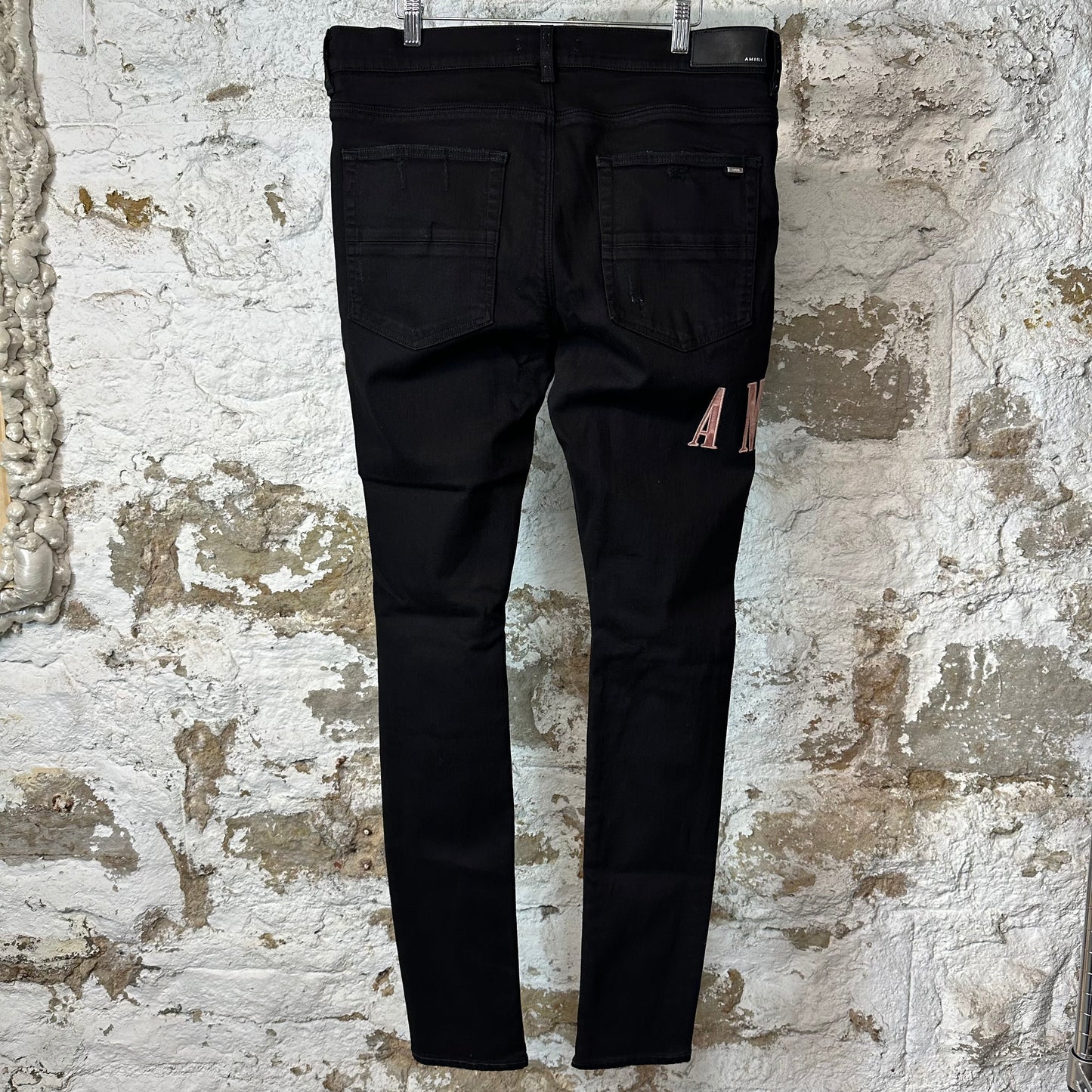 Amiri Red Tie Dye Core Logo Black Denim Jeans Sz 36