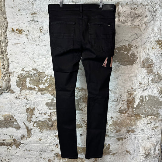 Amiri Red Tie Dye Core Logo Black Denim Jeans Sz 36