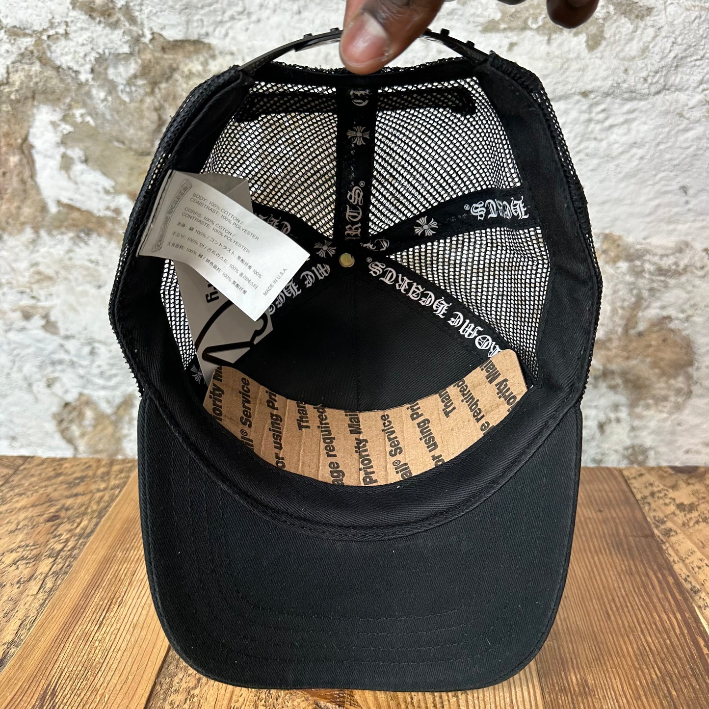 Chrome Hearts White Eyechart Black Trucker Hat