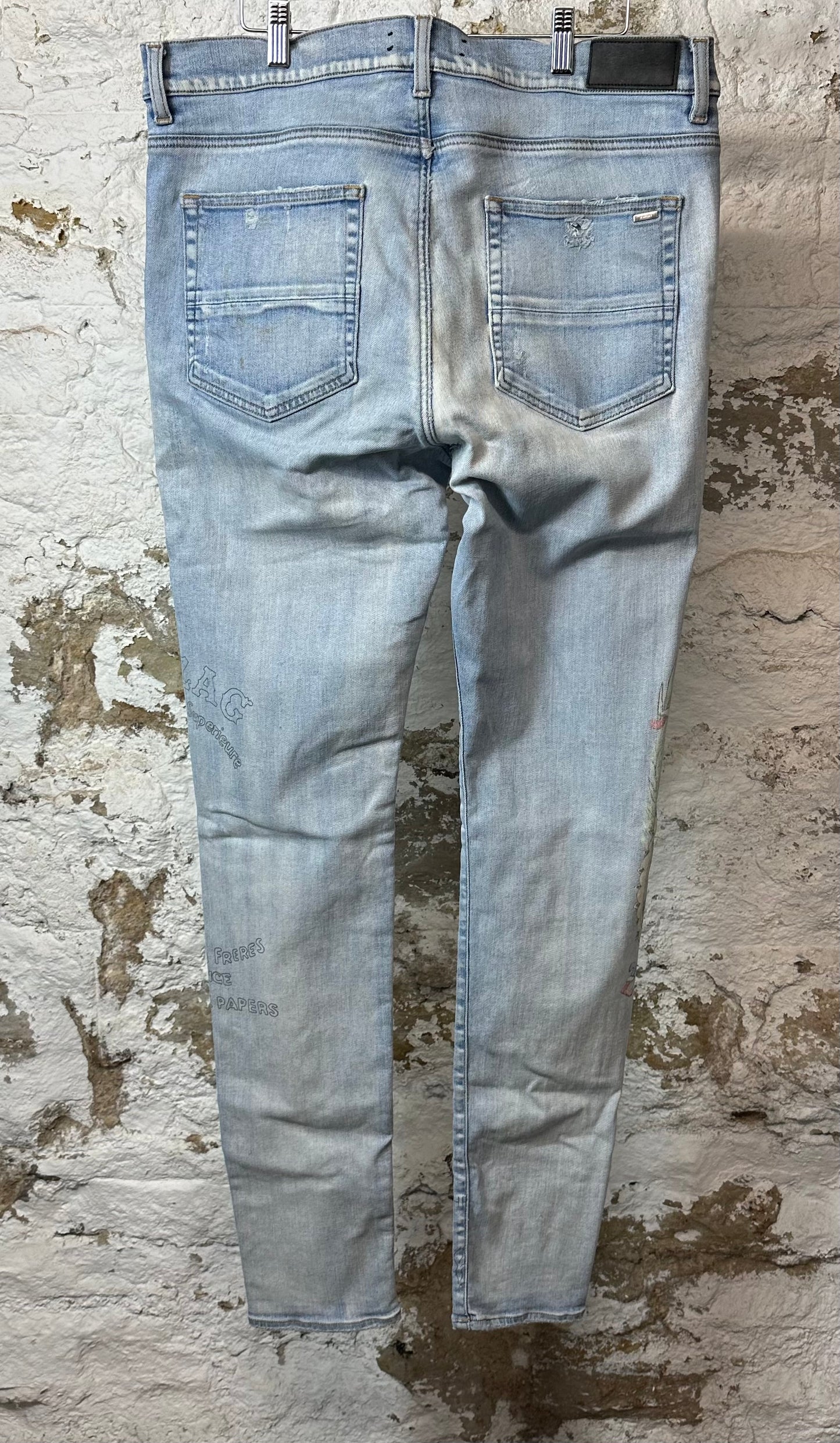 Amiri Zig Zag Logos Blue Denim Jeans Sz 36