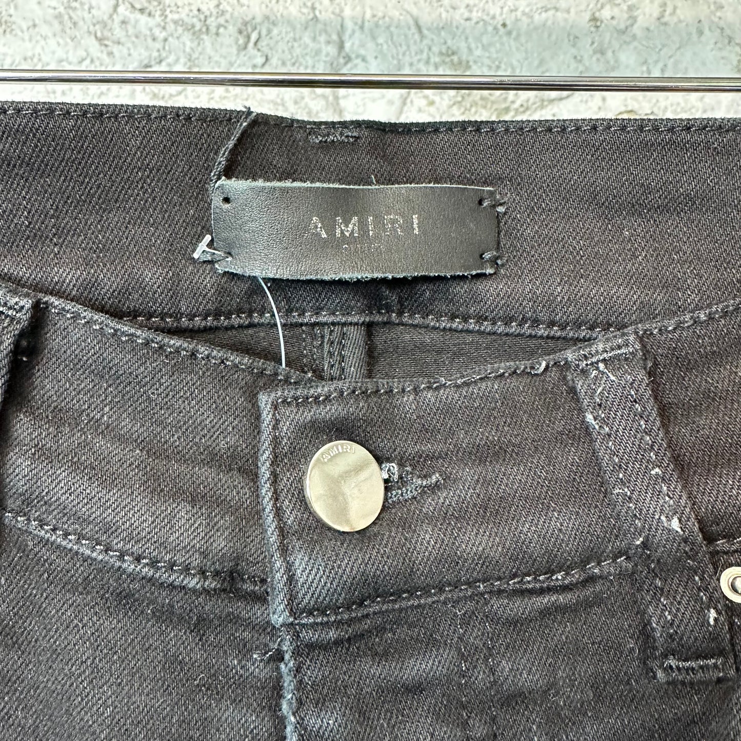 Amiri MX1 Black Leather Black Denim Jeans Sz 31