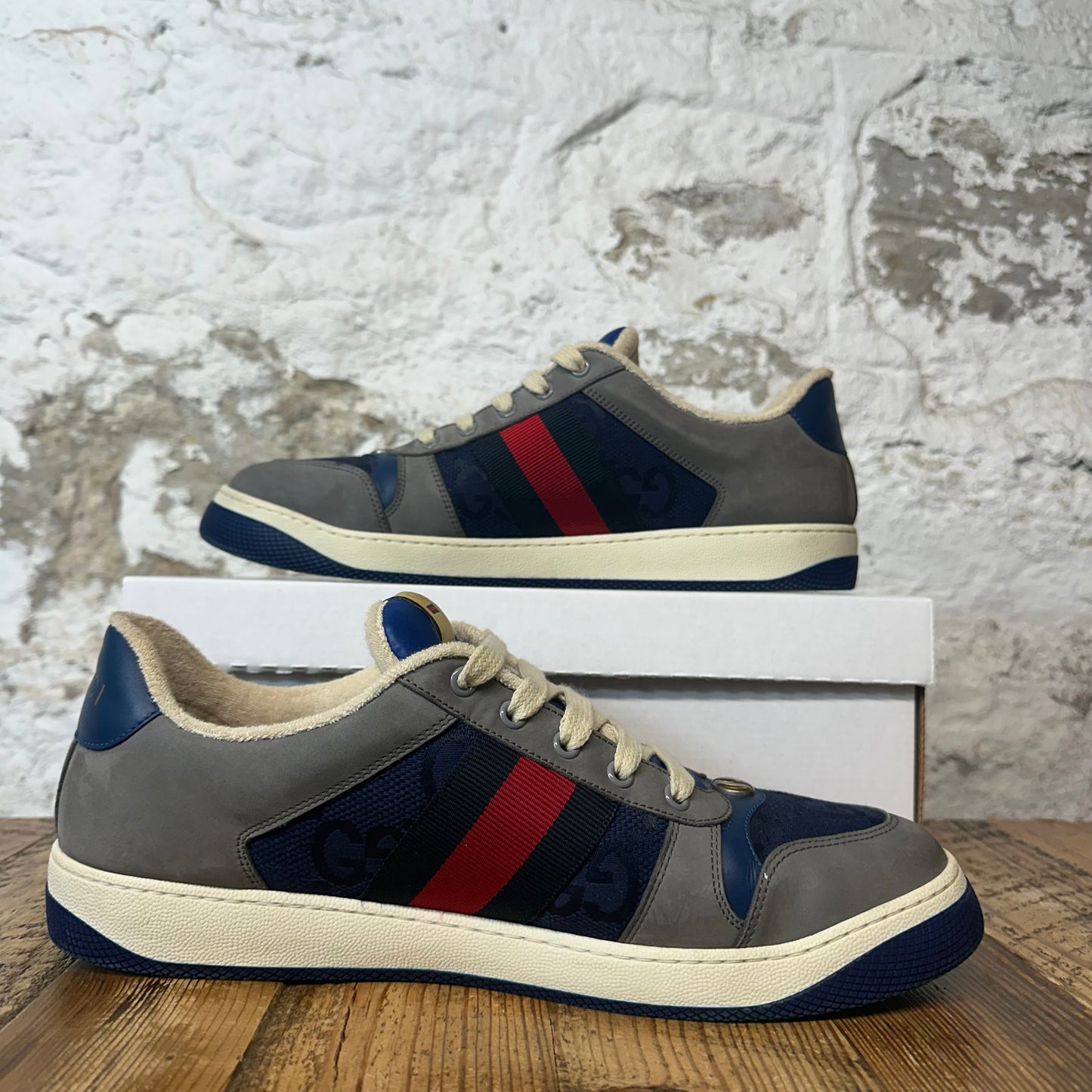 Gucci Screener Navy Grey White Sneaker Sz 11.5