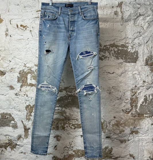 Amiri MX1 Dark Blue Paisley Blue Denim Jeans Sz 32
