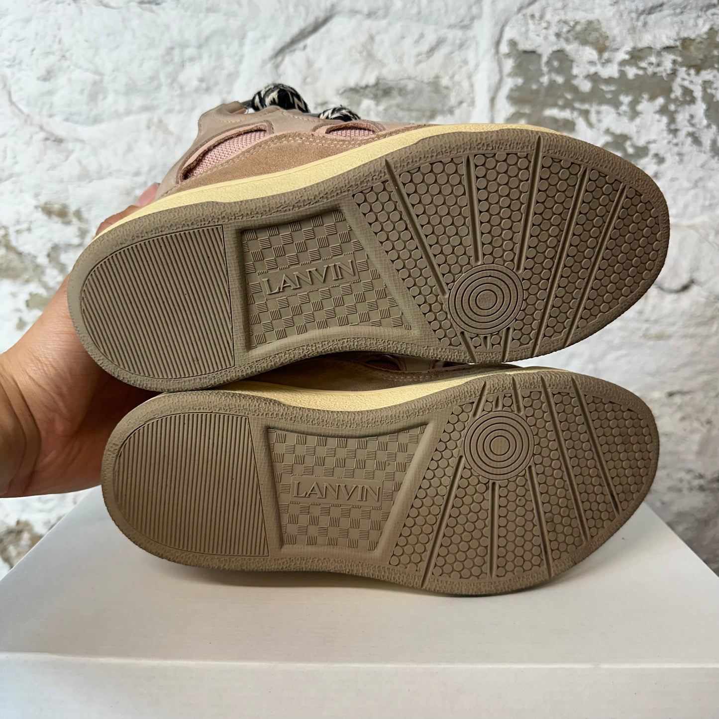 Lanvin Curb Black White Lace Pink Sneaker Sz 6.5 (39) No Box