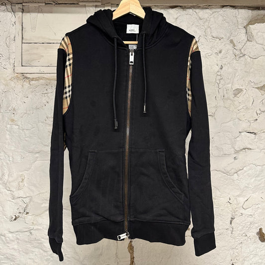 Burberry Plaid Sleeve Zip Up Hoodie Black Sz S