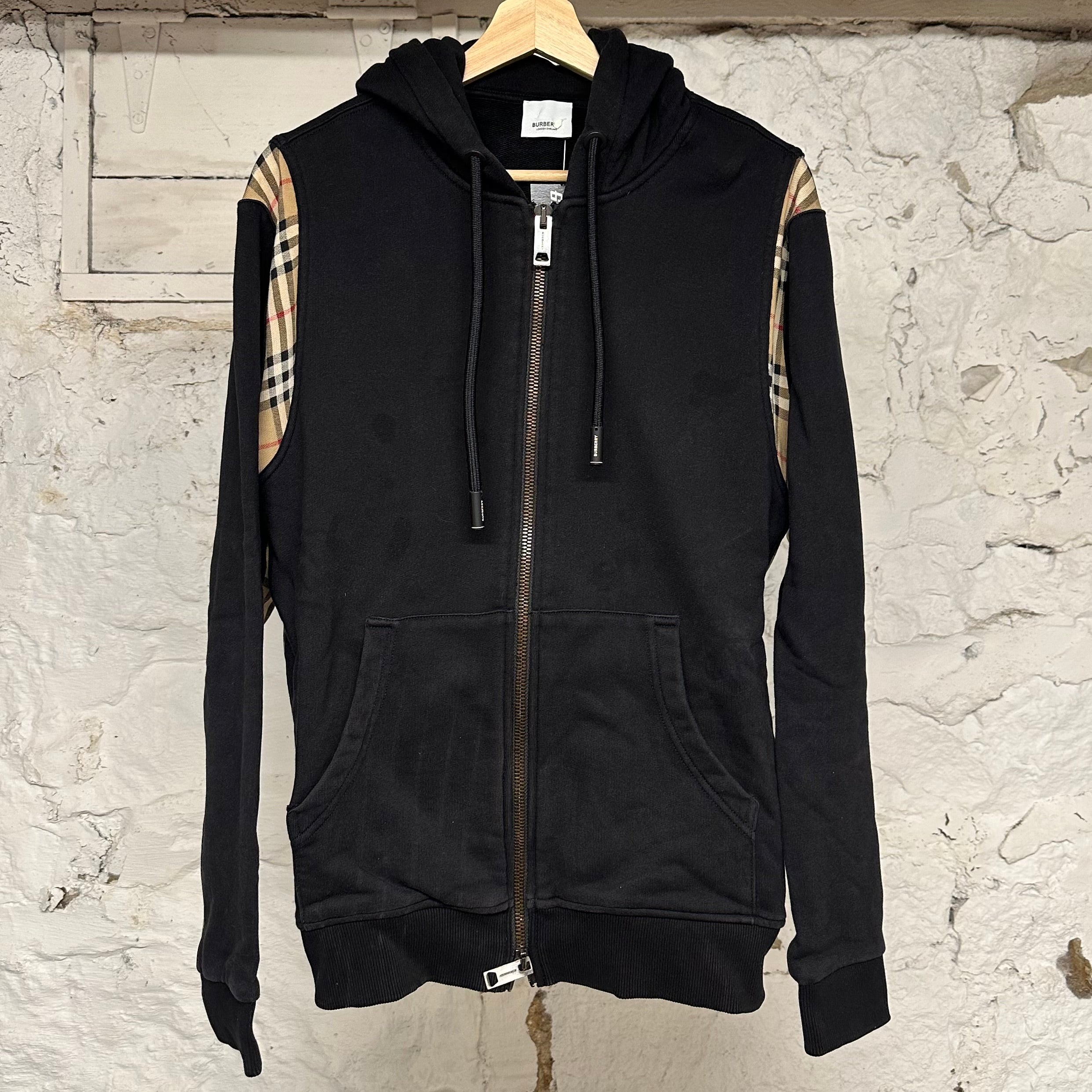 Burberry Plaid Sleeve Zip Up Hoodie Black Sz S
