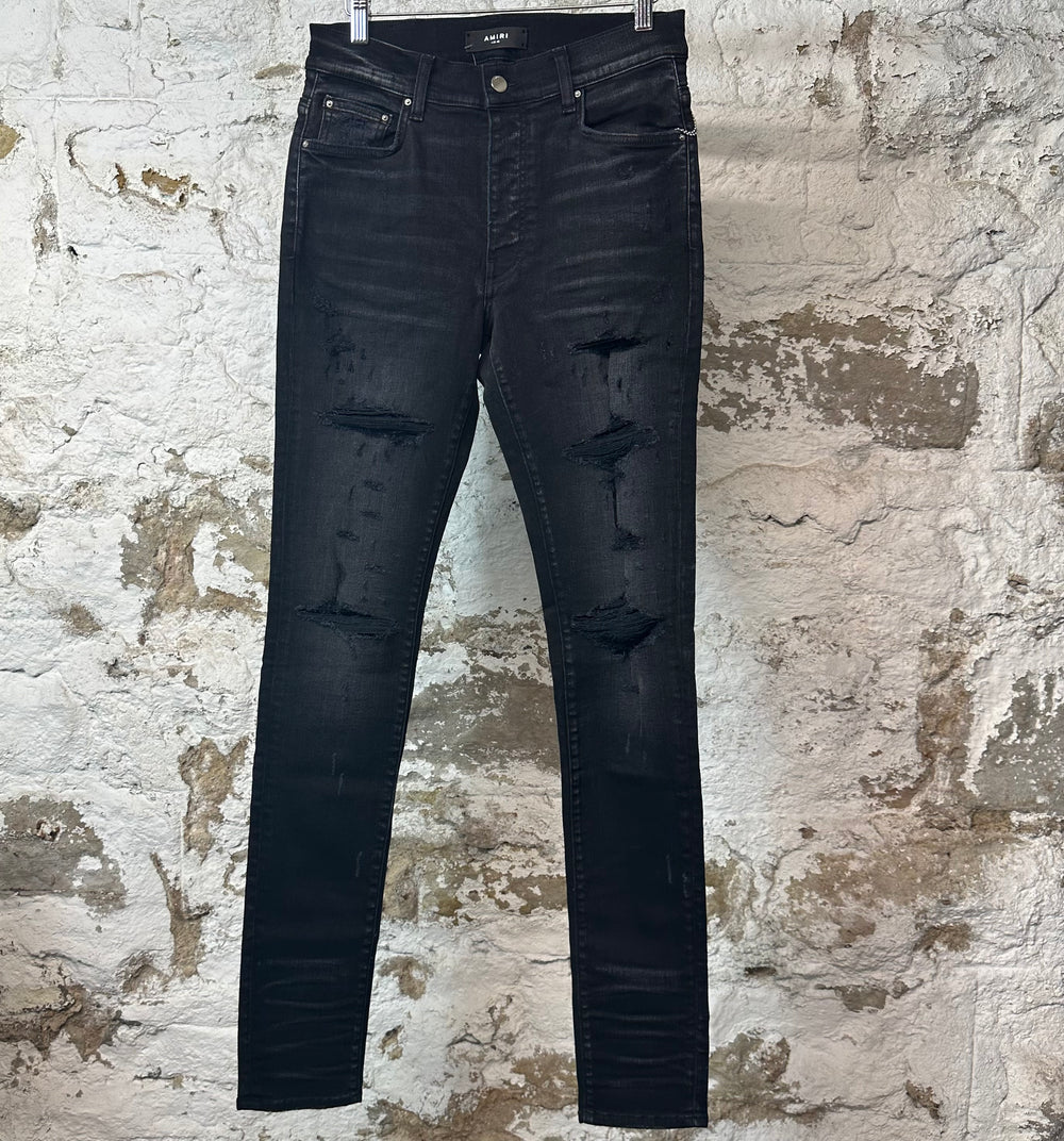 Amiri Distressed Faded Black Denim Jeans