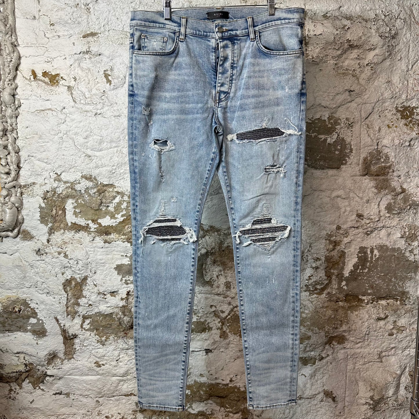 Amiri MX1 Crystal Patch Washed Blue Denim Jeans Sz 36