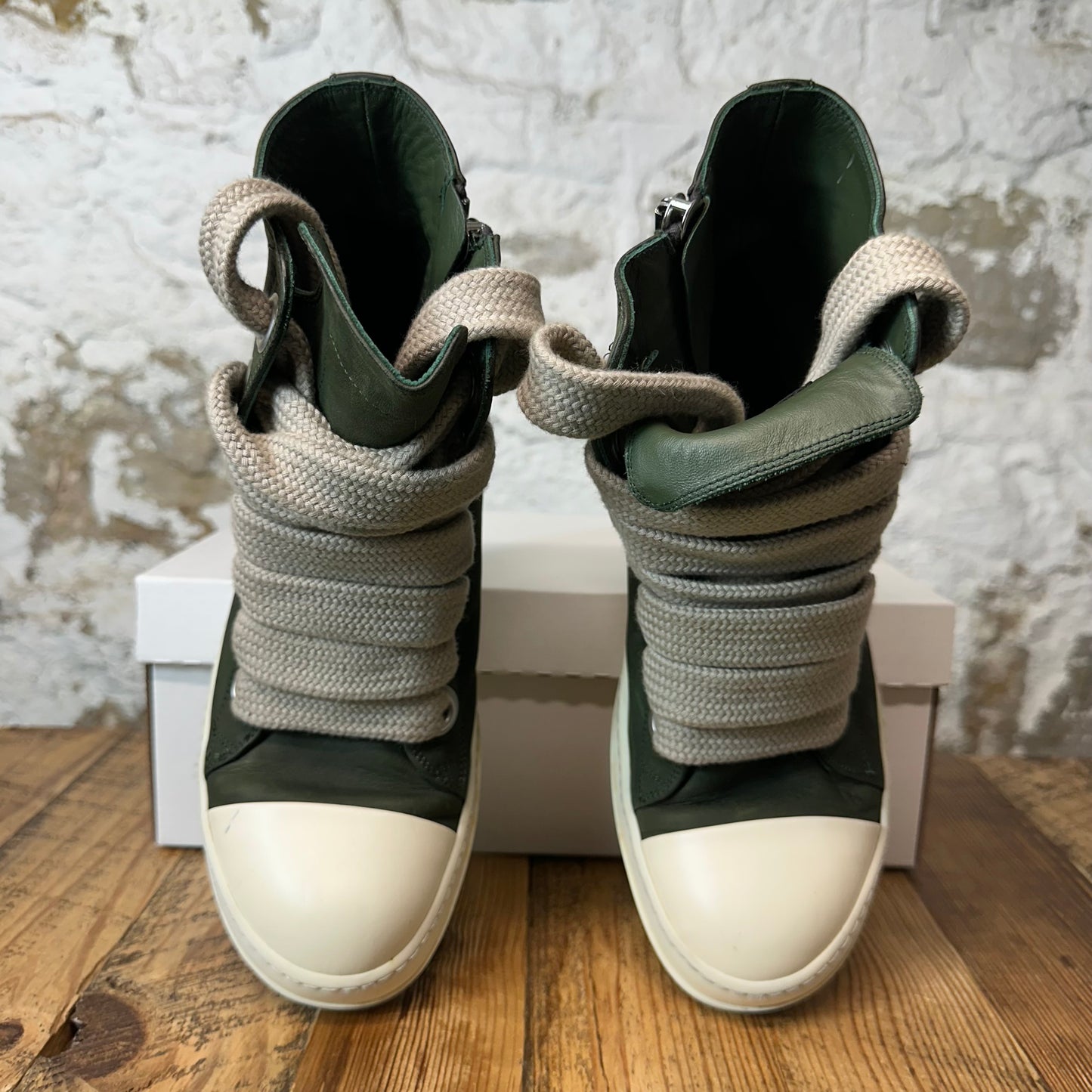 Rick Owens High Jumbo Lace Moss Milk Sneaker Sz 7.5 (40.5)
