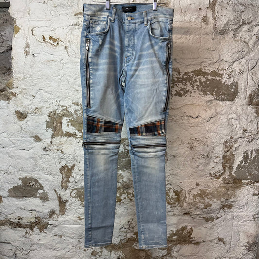 Amiri MX2 Multicolor Flannel Blue Denim Jeans Sz 32