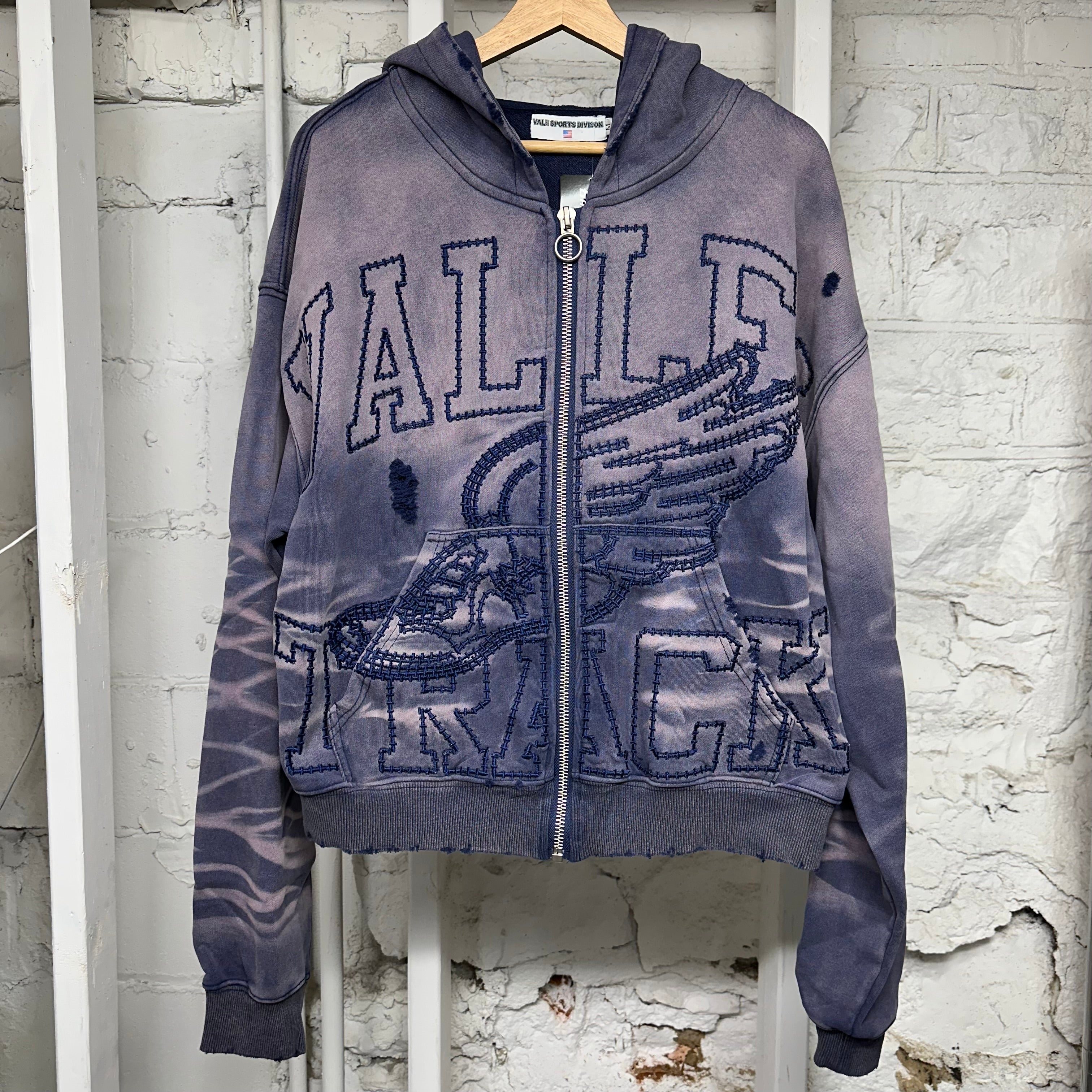 Vale Track Faded Blue Zip Up Hoodie Sz M
