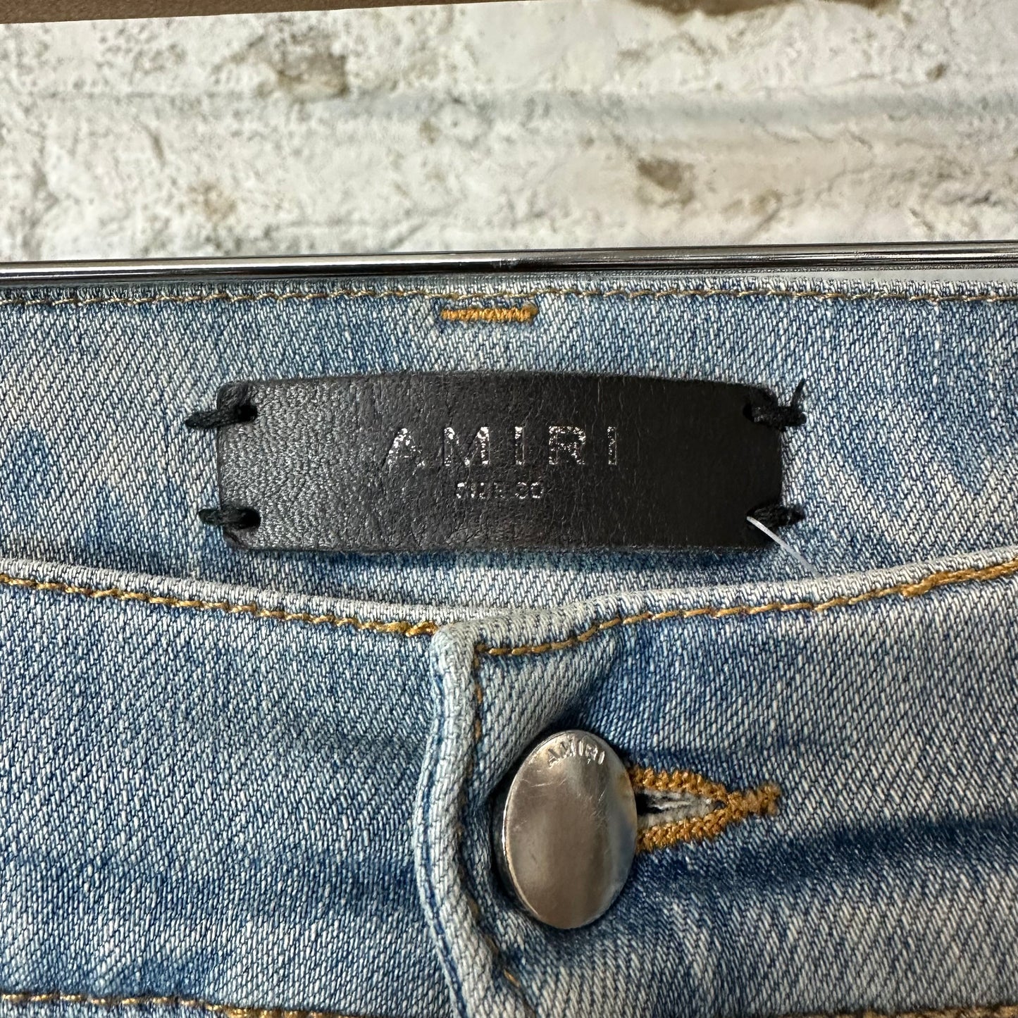 Amiri MX1 Cream Suede Blue Denim Jeans Sz 30