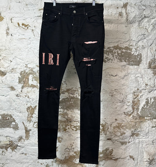 Amiri Red Tie Dye Core Logo Black Denim Jeans Sz 31