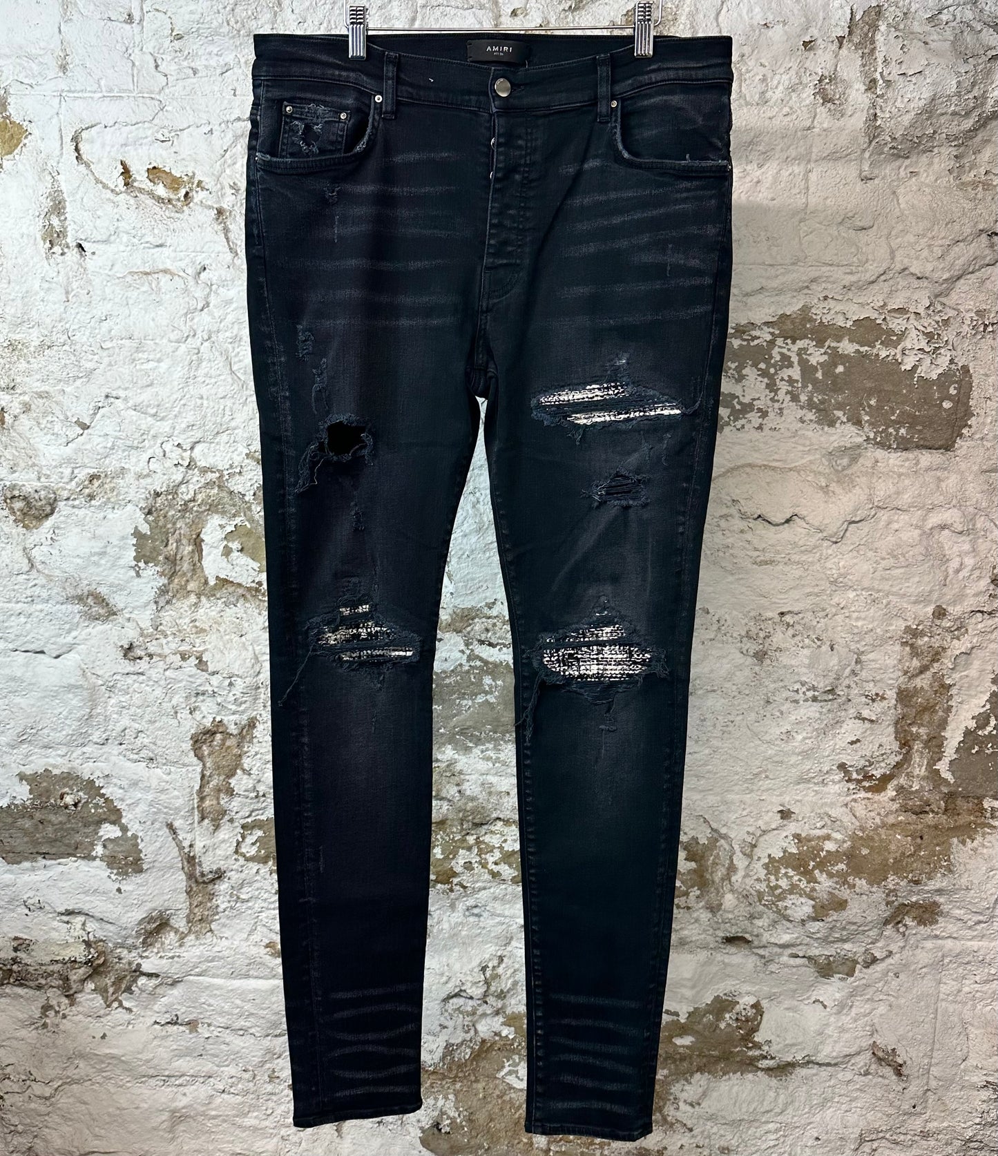 Amiri MX1 Black White Woven Black Denim Jeans Sz 36