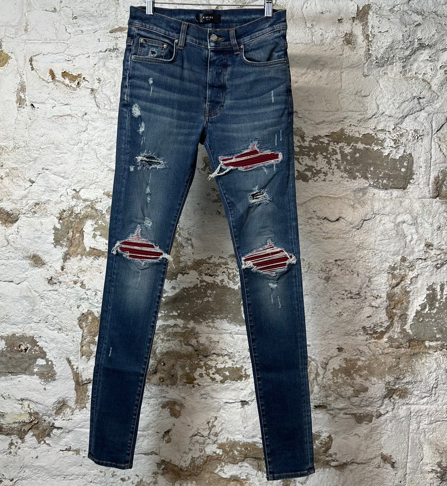 Amiri MX1 Bordeaux Suede Dark Blue Denim Jeans Sz 29