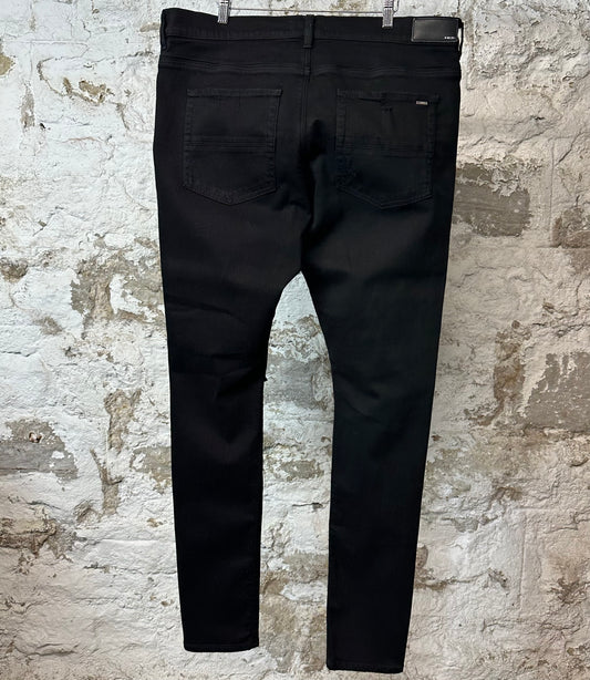Amiri MX1 Black Leather Black Denim Jeans Sz 38