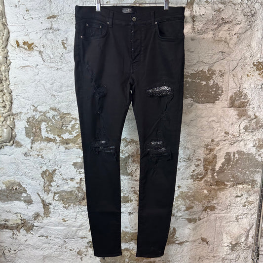 Amiri MX1 Black Paisley Black Denim Jeans Sz 36