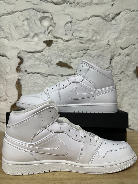 Air Jordan 1 Mid Triple White Sz 14 DS