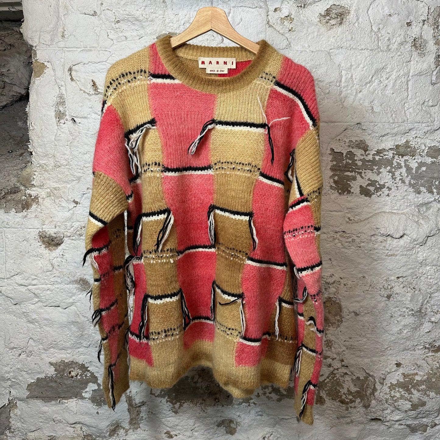 Marni Pink Brown Plaid Mohair Crewneck Sz XL (52)