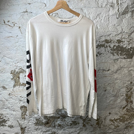 CDG Sleeve Logos L/s White Sz XL