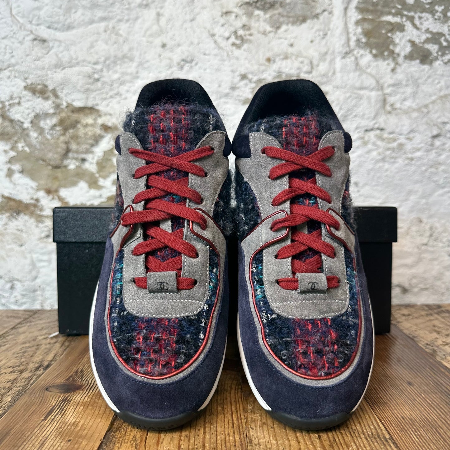 Chanel Red CC Tricolor Tweed Sneaker Sz 8.5 (41.5)