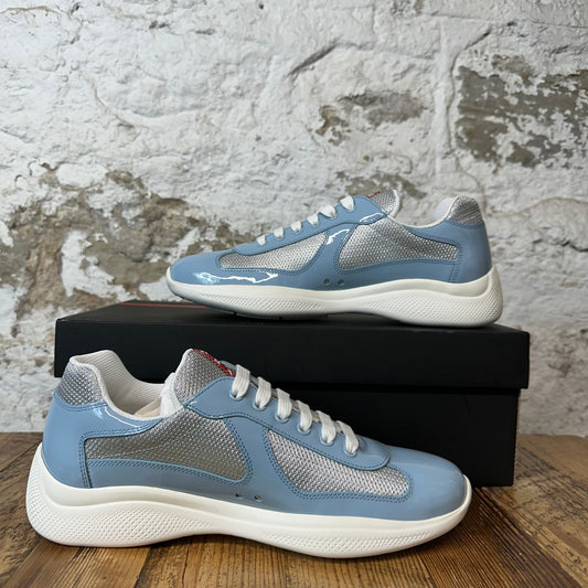Prada Americas Cup Celeste Argento Patent Sneaker Sz 8 DS