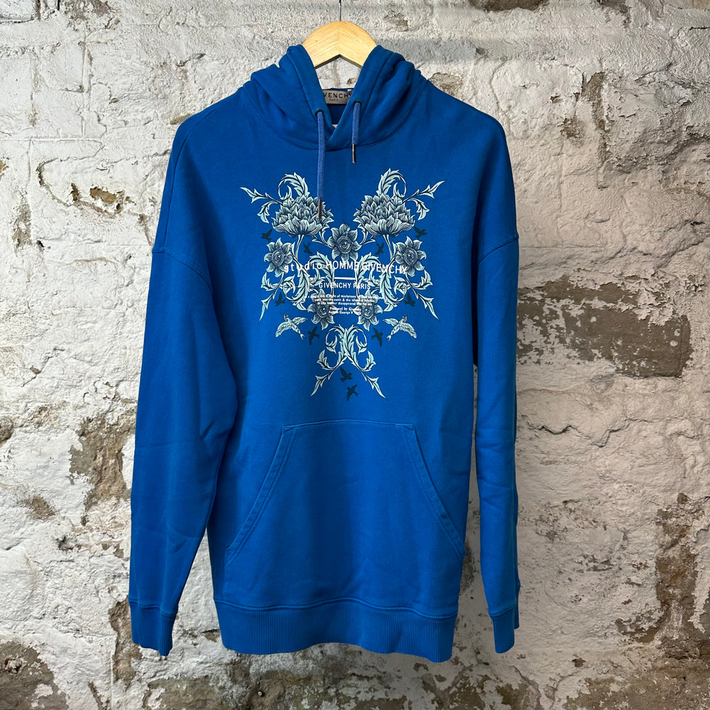 Givenchy Floral Logo Pullover Hoodie Blue Sz S