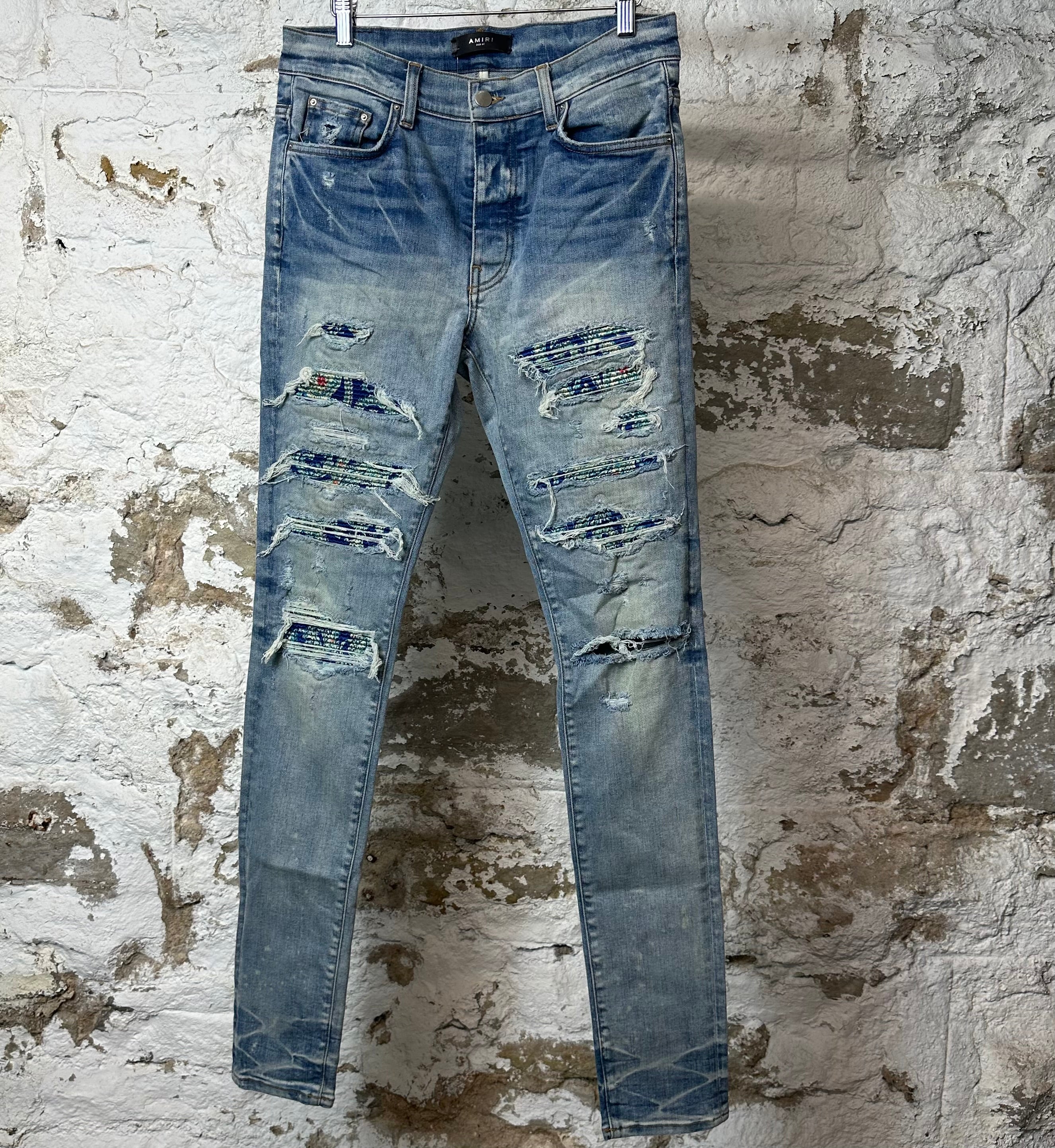 Amiri MX1 Indigo Paisley Blue Denim Jeans Sz 31