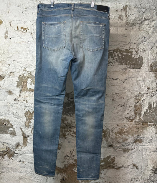 Amiri MX1 Red Suede Blue Denim Jeans Sz 40