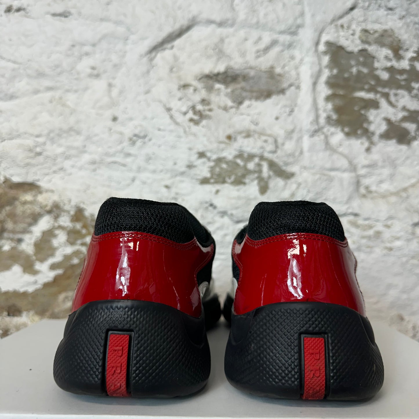 Prada Americas Cup White Patent Red Black Sneaker Sz 8 No Box
