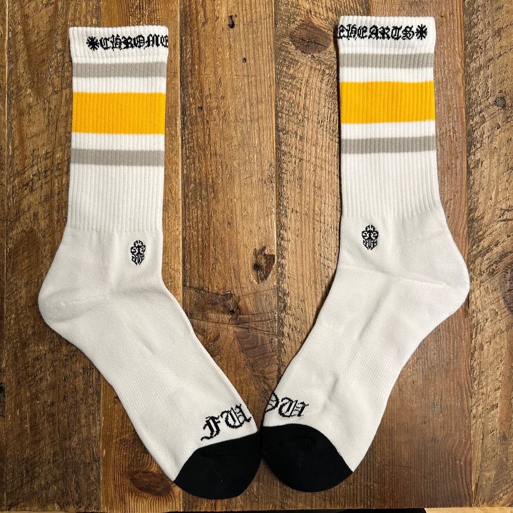 Chrome Hearts Yellow Grey Stripe White Socks DS