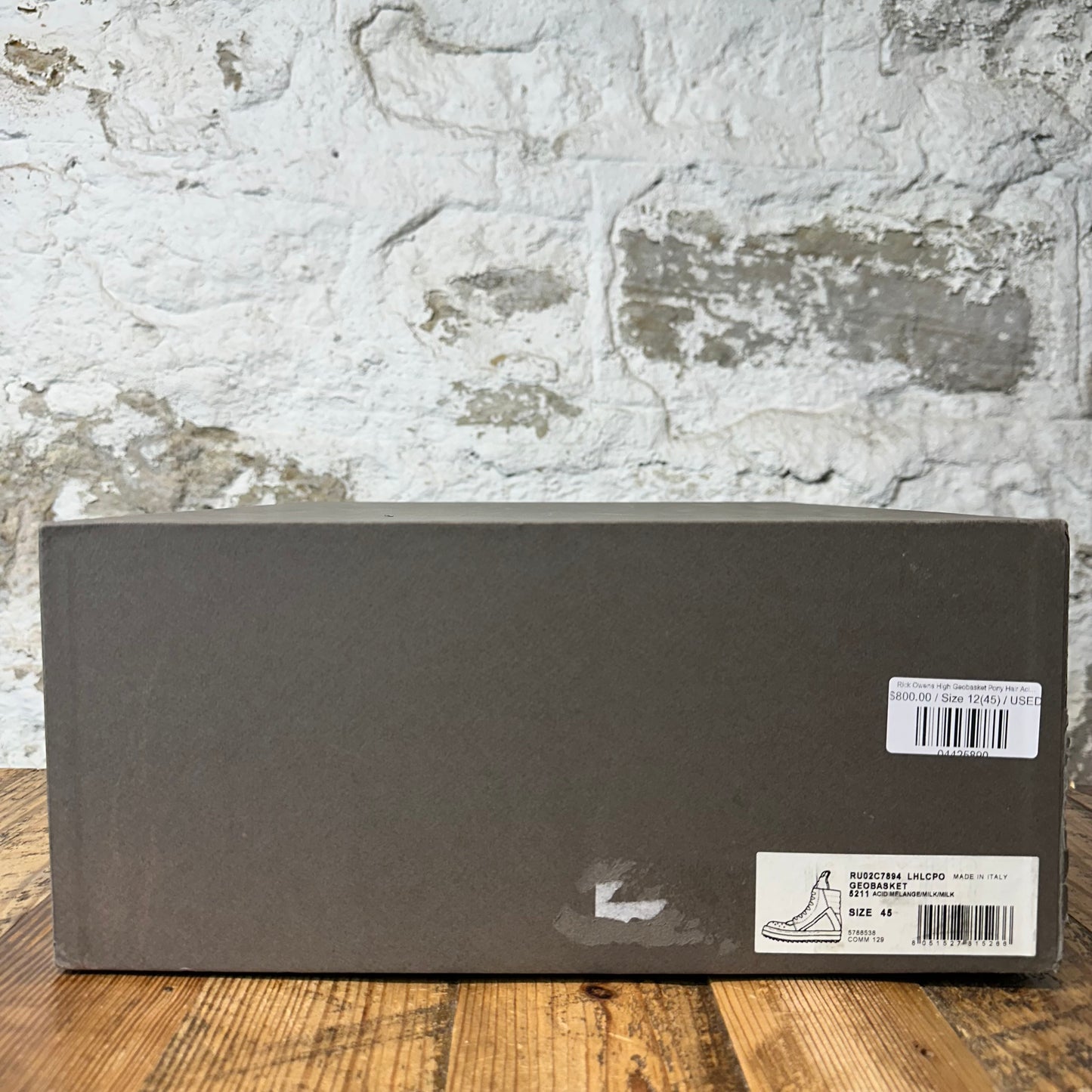 Rick Owens High Geobasket Pony Hair Acid Melange Milk Sneaker Sz 12 (45)