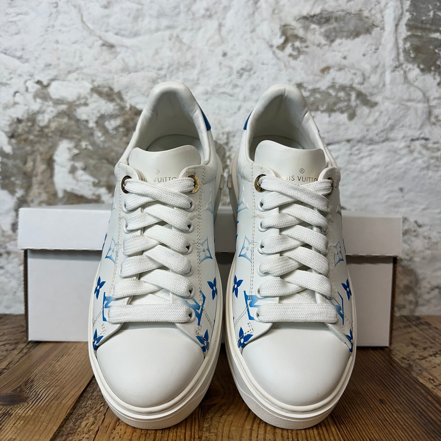 Louis Vuitton Blue Monogram White Time Out Sneaker Sz 4.5 (36)