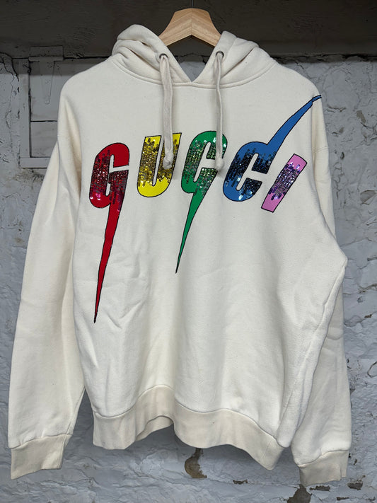 Gucci Rainbow Sparkle Spellout Hoodie Sz S