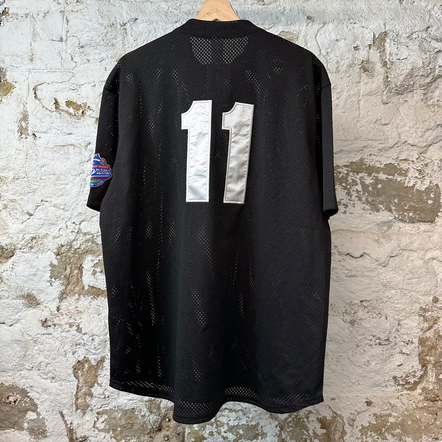 Supreme S Logo 11 Black Mesh Jersey Sz L
