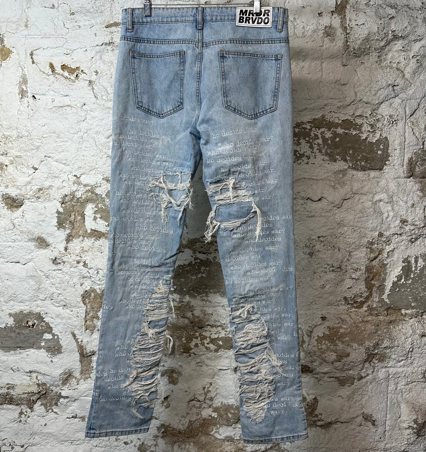 Who Decides War Scripture Blue Denim Jeans Sz 32