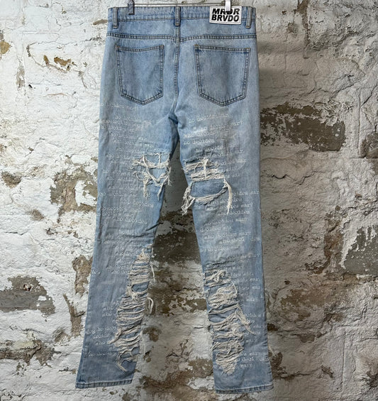 Who Decides War Scripture Blue Denim Jeans Sz 32