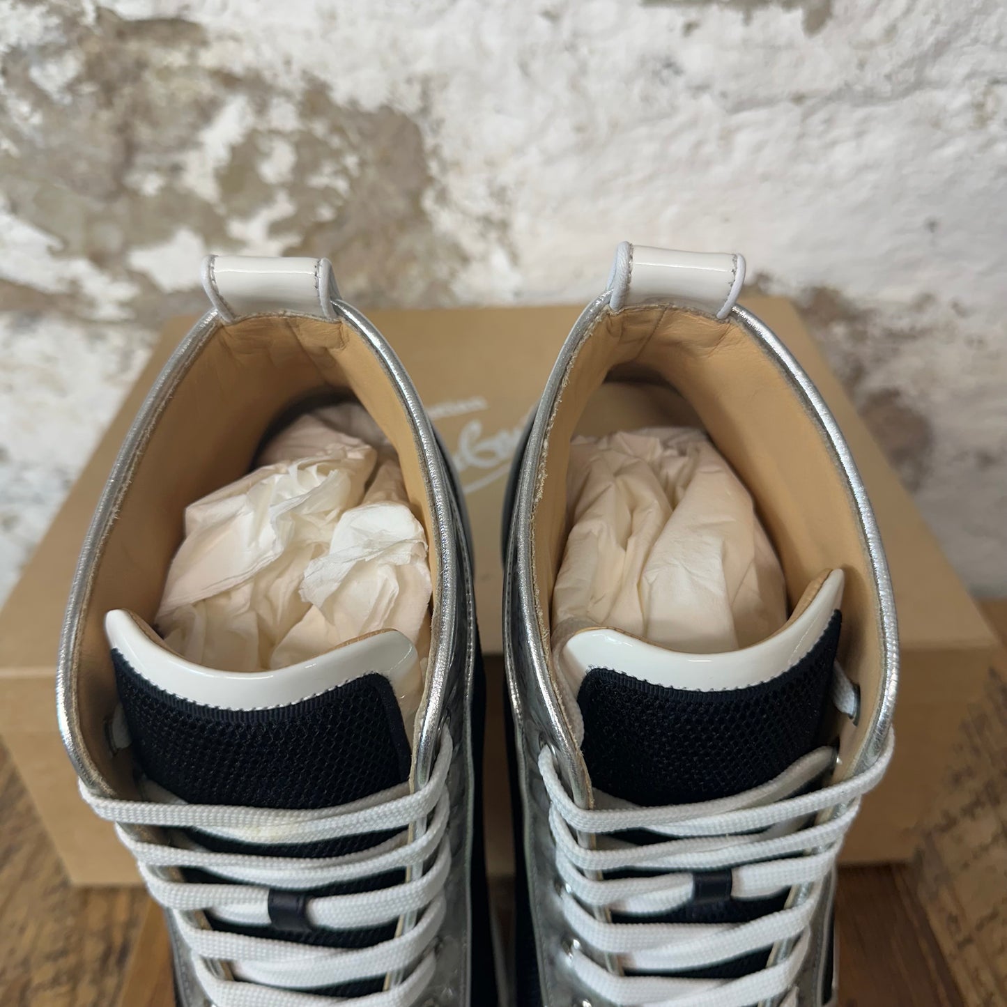 Christian Louboutin High Black Mesh Grey White Sneaker Sz 9 (42)