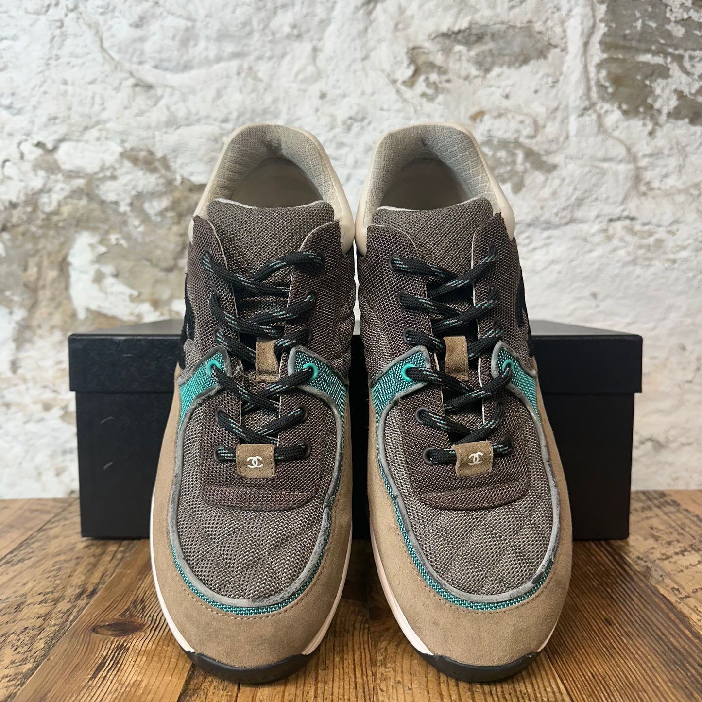 Chanel Black CC Brown Green Trainer Sneaker Sz 12 (45)