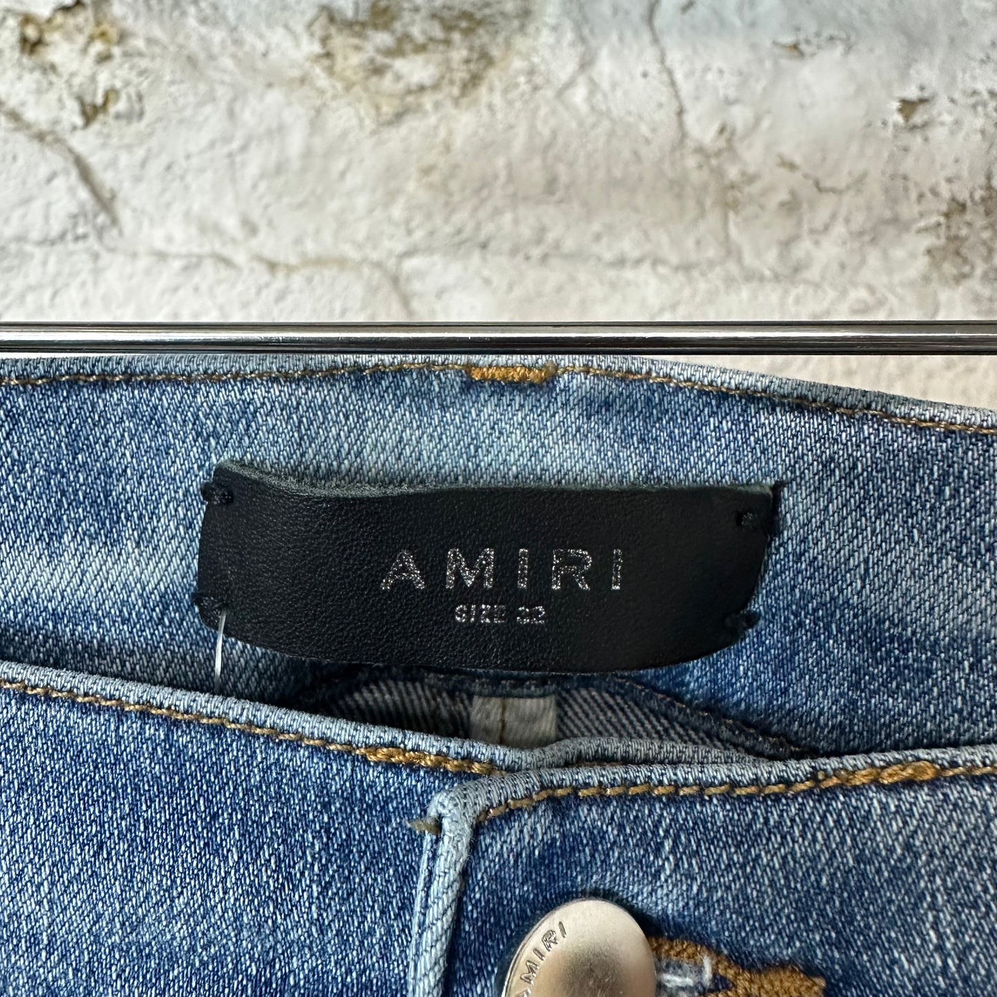 Amiri Vintage Stagger Logo Blue Denim Jeans Sz 32
