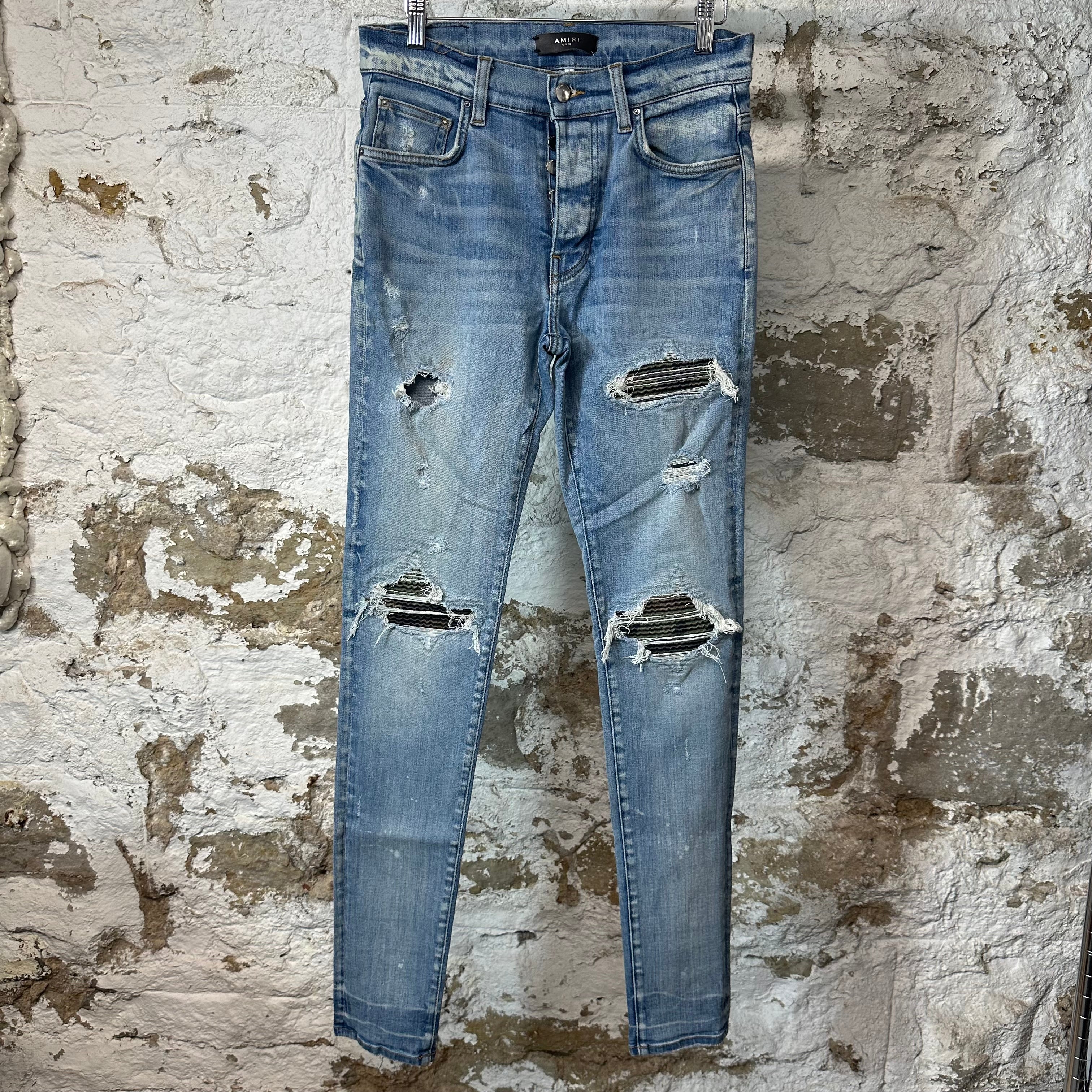 Amiri MX1 Camo Patch Blue Denim Jeans Sz 29